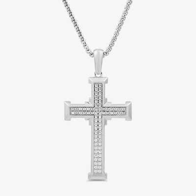 Mens 1/2 CT. T.W. Lab Grown White Diamond Sterling Silver Cross Pendant Necklaces