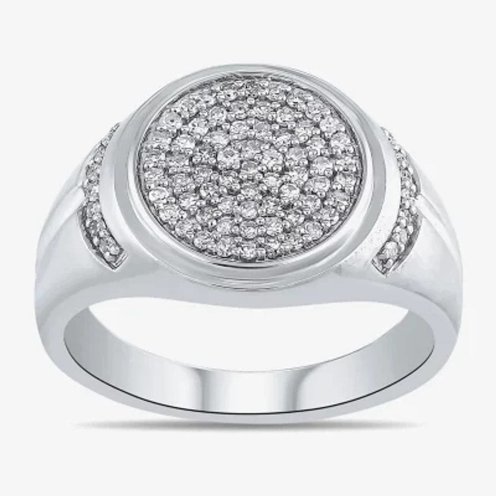 Mens 1/2 CT. T.W. Lab Grown White Diamond Sterling Silver Oval Cluster Fashion Ring