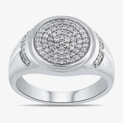 Mens 1/2 CT. T.W. Lab Grown White Diamond Sterling Silver Oval Cluster Fashion Ring