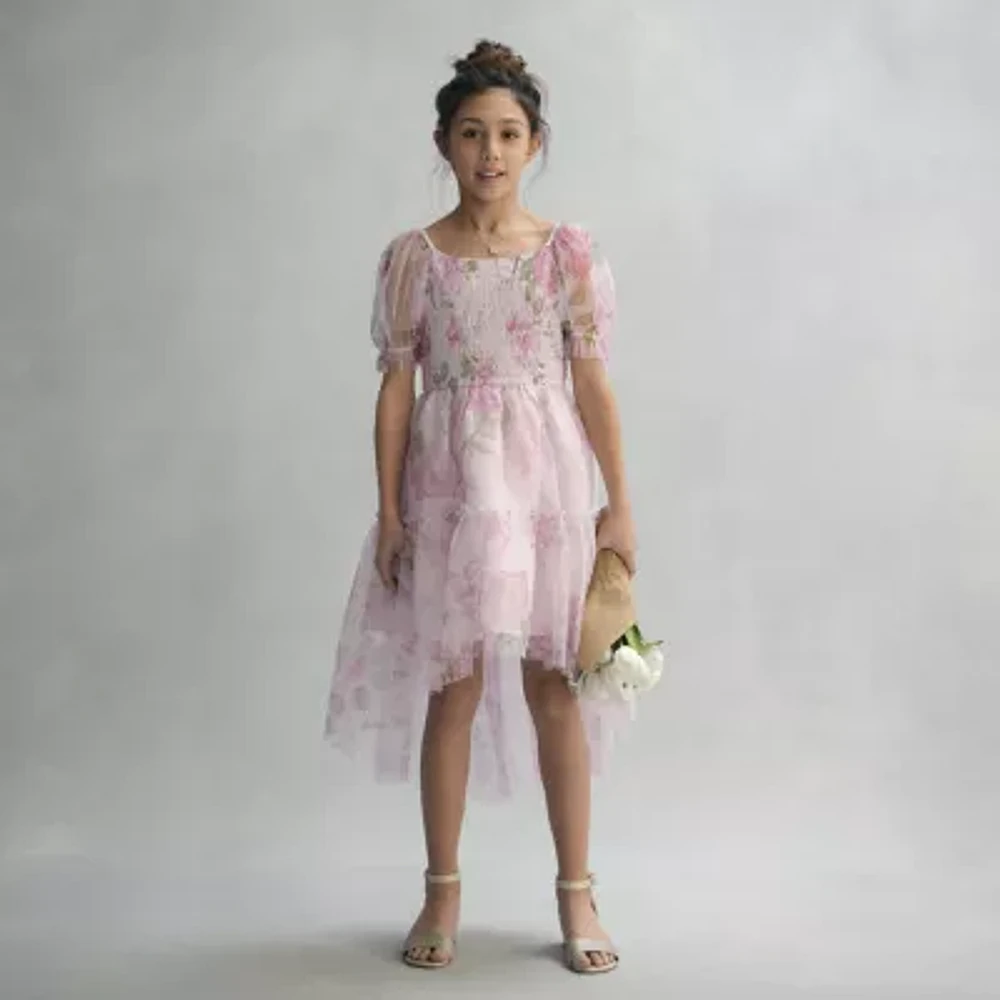 Lilt Big Girls Short Sleeve Puffed Flower Girl Fit + Flare Dress