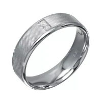 Mens 6mm Diamond-Accent 10K White Gold Textured Wedding Band