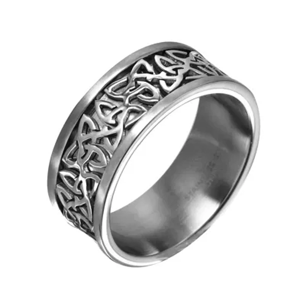 Mens 9mm Gray Stainless Steel Celtic Wedding Band