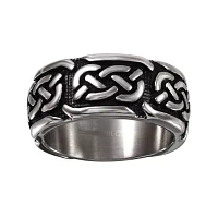 Mens 10mm Gray Stainless Steel Celtic Wedding Band