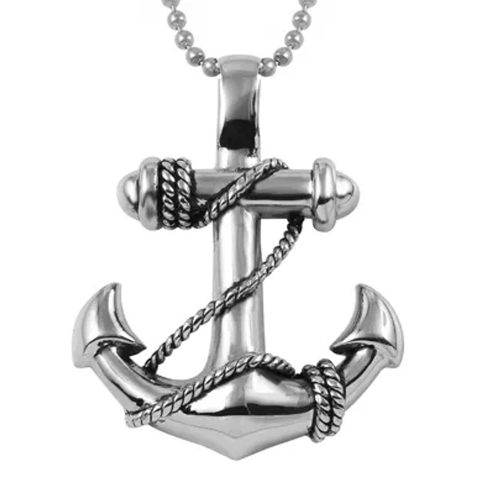 Mens Stainless Steel Anchor Pendant Necklace