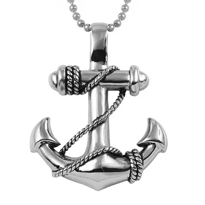 Mens Stainless Steel Anchor Pendant Necklace