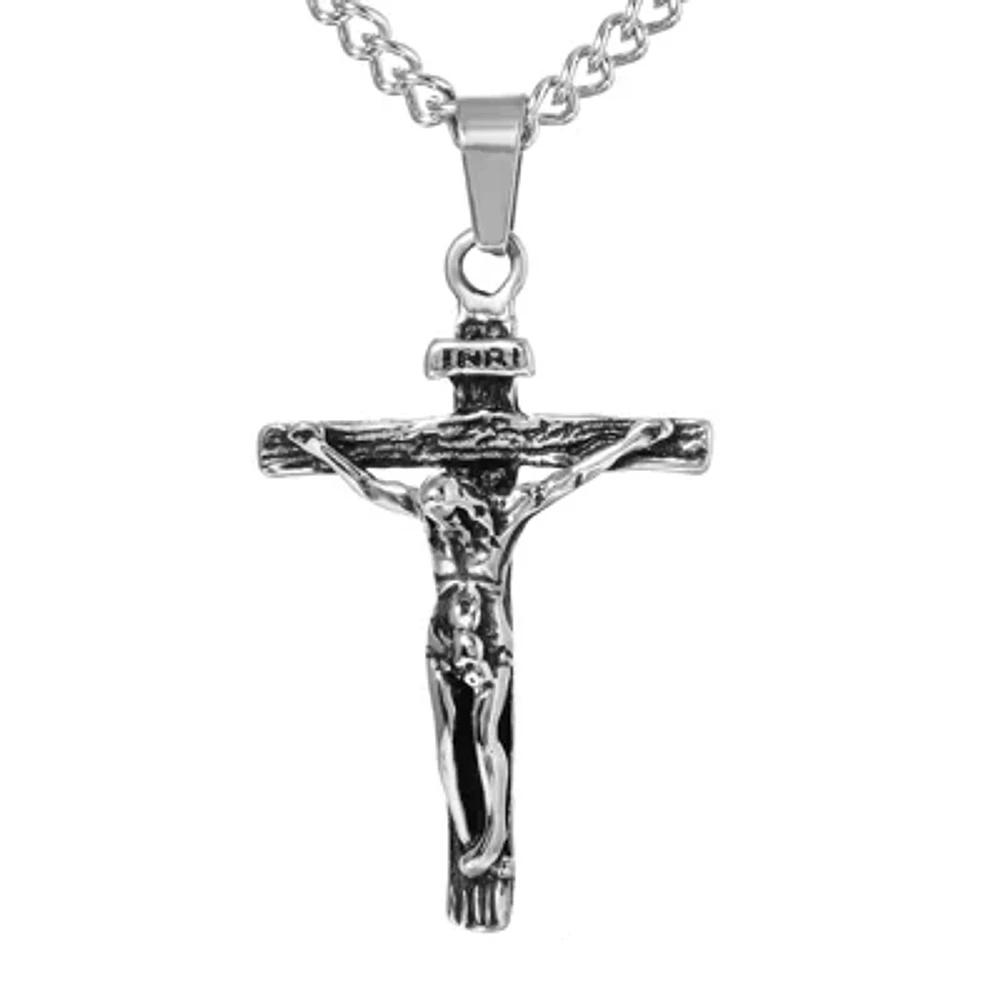 Mens Stainless Steel Crucifix Cross Pendant Necklace