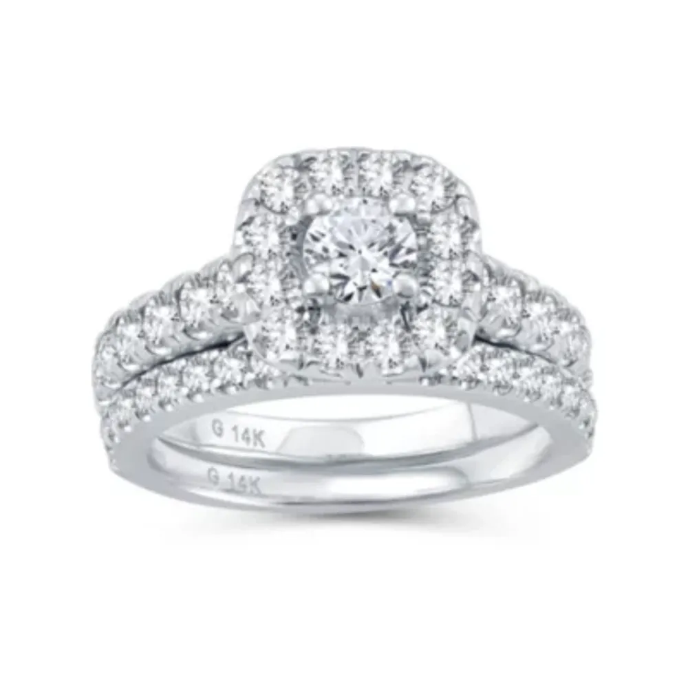 Womens 1 1/2 CT. T.W. Natural Diamond 10K White Gold Cushion Bridal Set