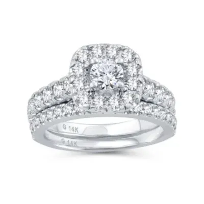 Womens 1 1/2 CT. T.W. Natural Diamond 10K White Gold Cushion Bridal Set