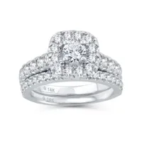 Womens 1 1/2 CT. T.W. Natural Diamond 10K White Gold Cushion Bridal Set