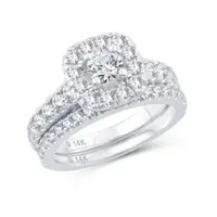 Womens 1 1/2 CT. T.W. Natural Diamond 10K White Gold Cushion Bridal Set