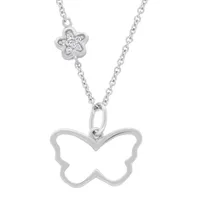 DiamonArt® Womens 1/10 CT. T.W. White Cubic Zirconia Sterling Silver Butterfly Pendant Necklace