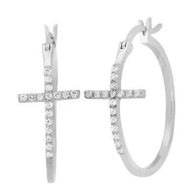 DiamonArt® 3/8 CT. T.W. White Cubic Zirconia Sterling Silver 25.4mm Hoop Earrings