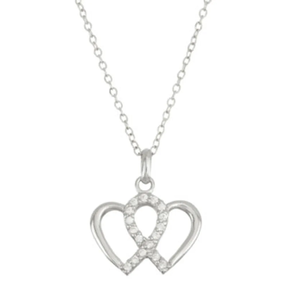 Womens 1/5 CT. White Cubic Zirconia Sterling Silver Heart Pendant Necklace