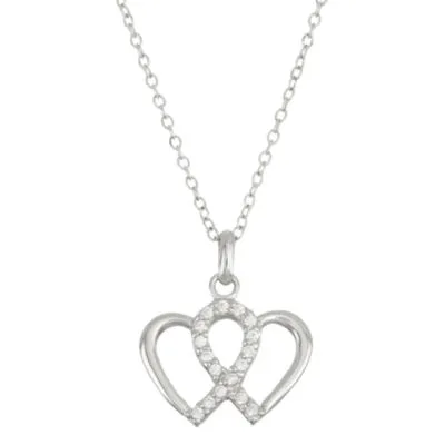 Womens 1/5 CT.  White Cubic Zirconia Sterling Silver Heart Pendant Necklace