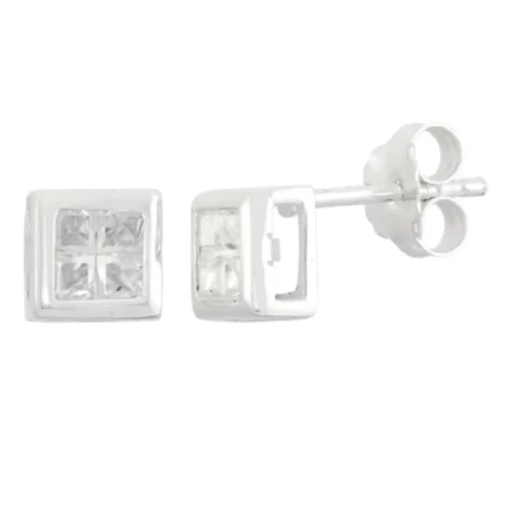 2 CT. White Cubic Zirconia Sterling Silver 7mm Stud Earrings