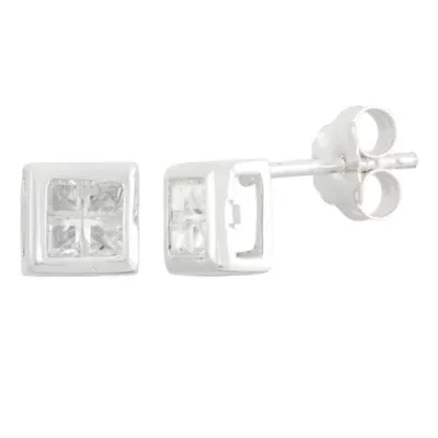 2 CT. Cubic Zirconia Sterling Silver 7mm Stud Earrings