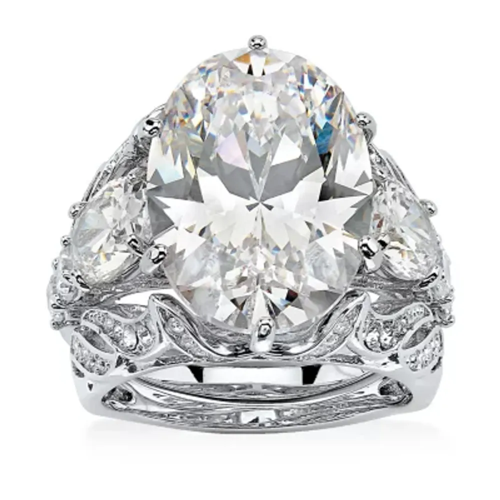 DiamonArt® Womens White Cubic Zirconia Platinum Over Silver Bridal Set