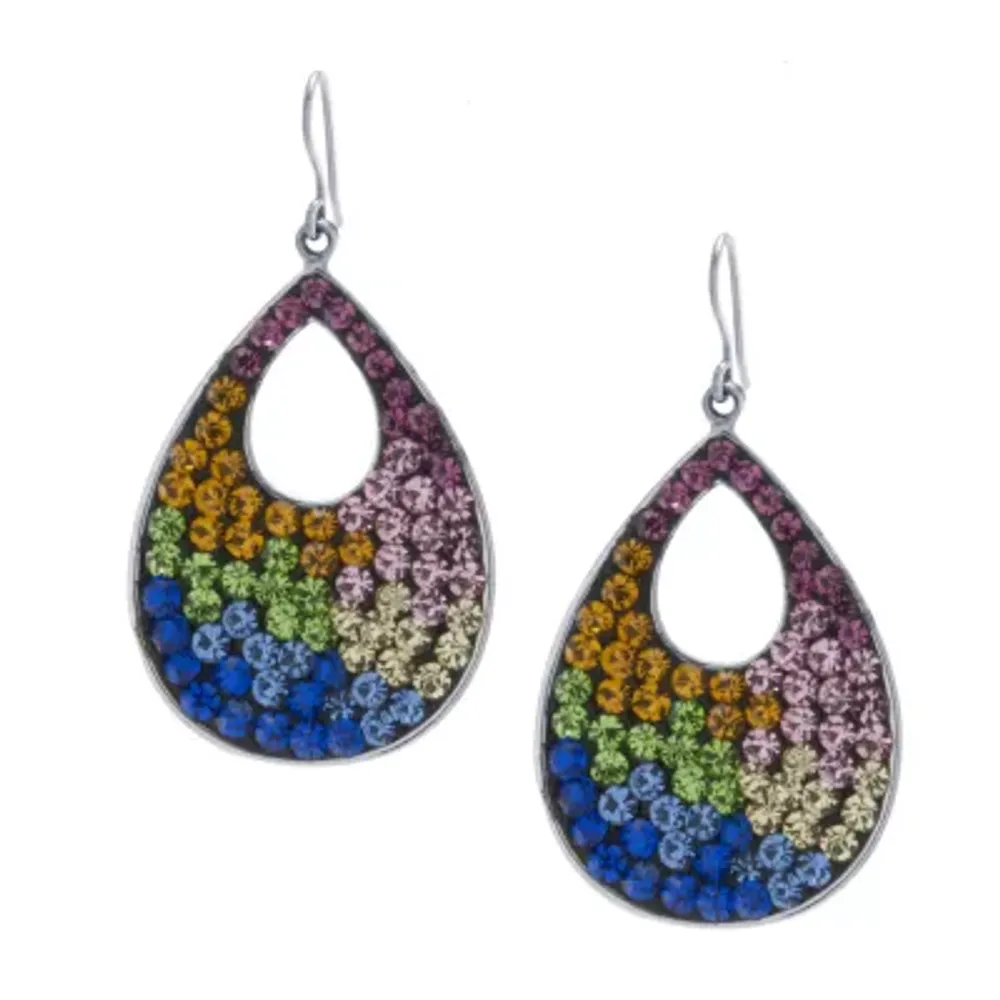 Sparkle Allure Crystal Pure Silver Over Brass Round Drop Earrings