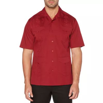 Cubavera Camp Collar Embroidered Guayabera Mens Regular Fit Short Sleeve Panel Button-Down Shirt