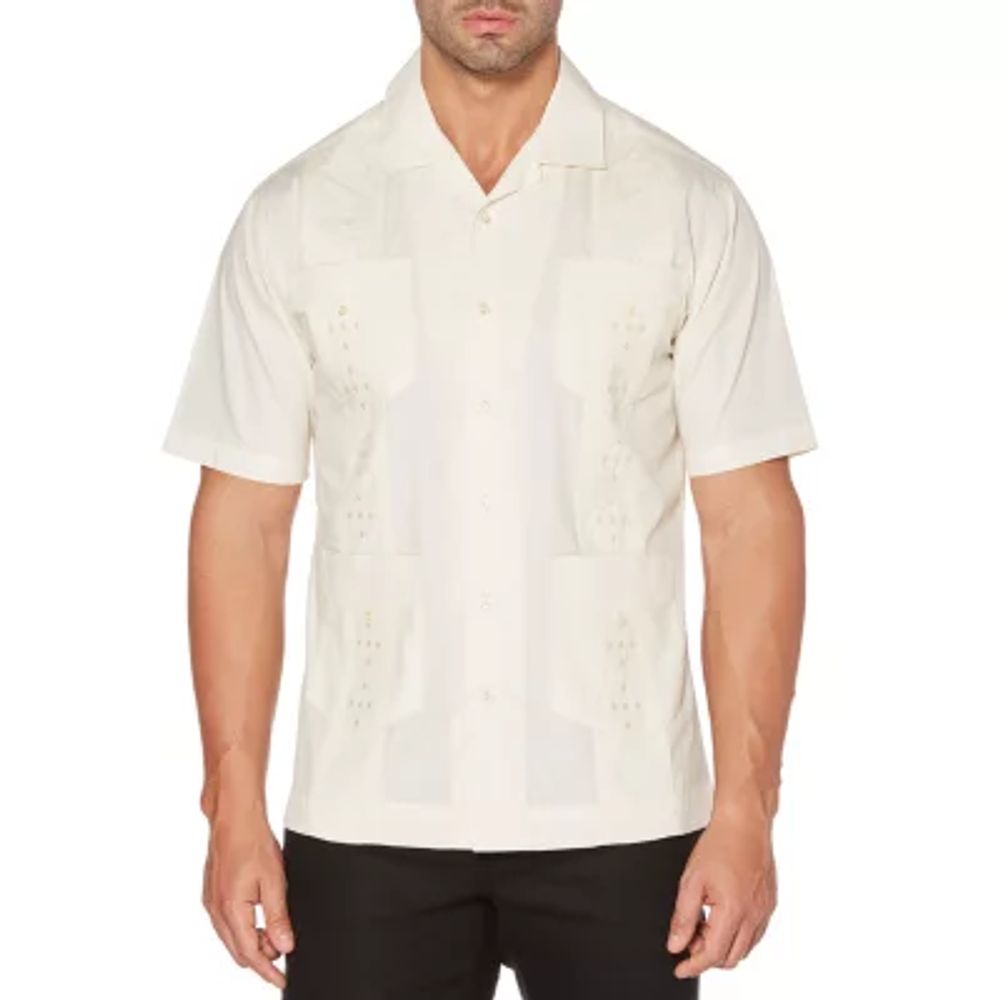 Cubavera Camp Collar Embroidered Guayabera Mens Regular Fit Short Sleeve Panel Button-Down Shirt