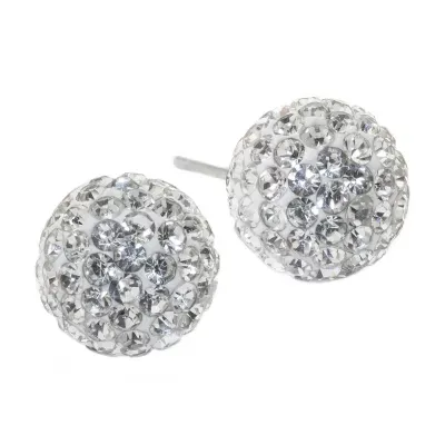 Silver Treasures Crystal Sterling Silver 9mm Round Stud Earrings