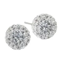 Silver Treasures Crystal Sterling Silver 9mm Round Stud Earrings