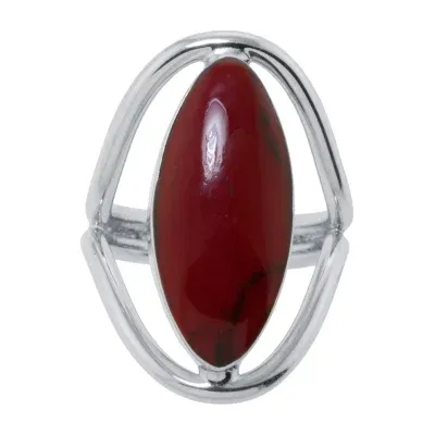 Sparkle Allure Simulated Red Womens Jasper Pure Silver Over Brass Oval Cocktail Ring