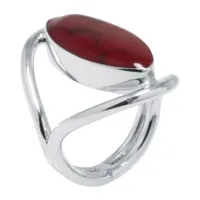 Sparkle Allure Simulated Red Jasper Pure Silver Over Brass Oval Cocktail Ring