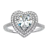 DiamonArt® Womens 1 1/2 CT. T.W. White Cubic Zirconia Platinum Over Silver Heart Engagement Ring