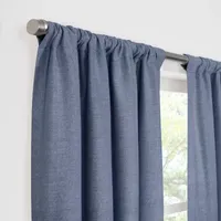 Fieldcrest Devin Flippable Stripe Cotton Chambray Energy Saving 100% Blackout Rod Pocket Single Curtain Panel