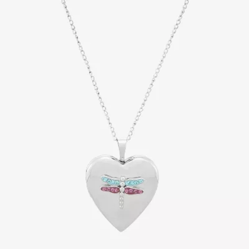 Womens Lab Created White Crystal Sterling Silver Heart Locket Necklace