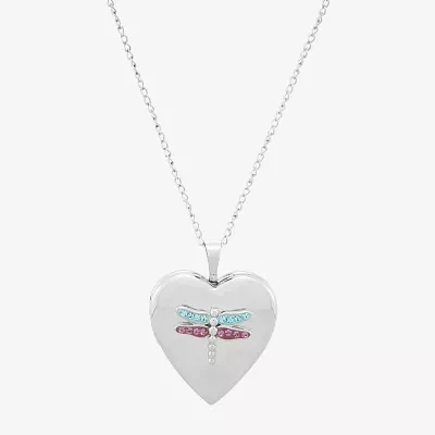 Womens Lab Created White Crystal Sterling Silver Heart Locket Necklace