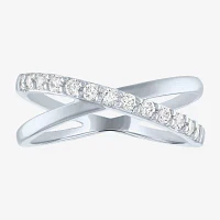 (G-H / Si2-I1) Womens 1/3 CT. T.W. Lab Grown White Diamond 10K or Yellow Gold Crossover Cocktail Ring