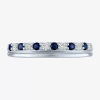 (G-H / Si2-I1) 3.5MM 1/10 CT. T.W. Lab Created Blue Sapphire 10K White Gold Wedding Band