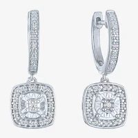 (G-H / I1-I2) 1/10 CT. T.W. Lab Grown White Diamond Sterling Silver 21.8mm Cushion Hoop Earrings