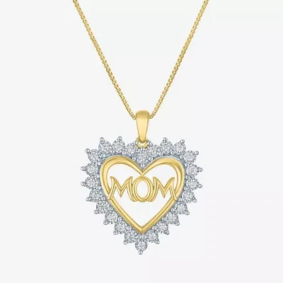 "Mom" (G-H / I1-I2) Womens 1/4 CT. T.W. Lab Grown White Diamond 14K Gold Over Silver Heart Pendant Necklace