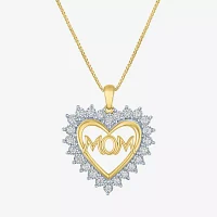 "Mom" (G-H / I1-I2) Womens 1/4 CT. T.W. Lab Grown White Diamond 14K Gold Over Silver Heart Pendant Necklace