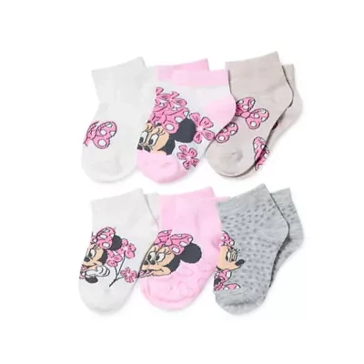 Toddler Girls 6 Pair Minnie Mouse Quarter Ankle Socks