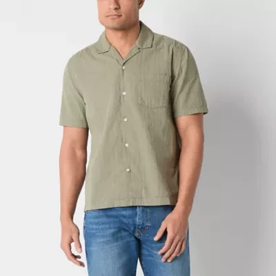 mutual weave Mens Short Sleeve Seersucker Camp Shirt