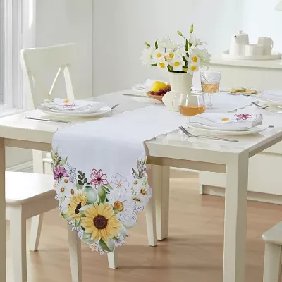 Elrene Home Fashions Sunflower And Daisies Cutwork Table Runner