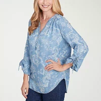 Alfred Dunner Classics Womens 3/4 Sleeve Button-Down Shirt