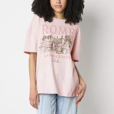 Juniors Rome Italy La Dolce Vida Oversized Tee Womens Crew Neck Short Sleeve Graphic T-Shirt