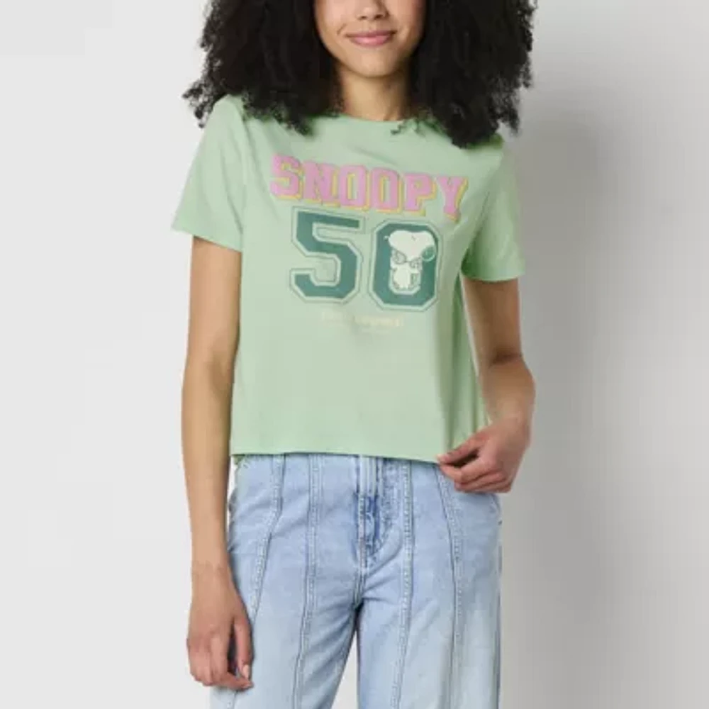 Juniors Snoopy 50th Semi Fit Tee Womens Crew Neck Short Sleeve Graphic T-Shirt