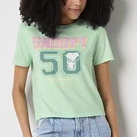 Juniors Snoopy 50th Semi Fit Tee Womens Crew Neck Short Sleeve Graphic T-Shirt