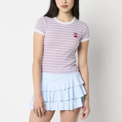Arizona Stripe Womens Juniors Crew Neck Short Sleeve T-Shirt