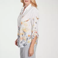 Alfred Dunner Dress Code Womens 3/4 Sleeve Button-Down Shirt