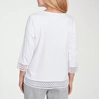 Alfred Dunner Dress Code Womens Crew Neck 3/4 Sleeve T-Shirt