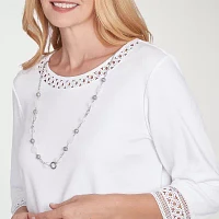 Alfred Dunner Dress Code Womens Crew Neck 3/4 Sleeve T-Shirt