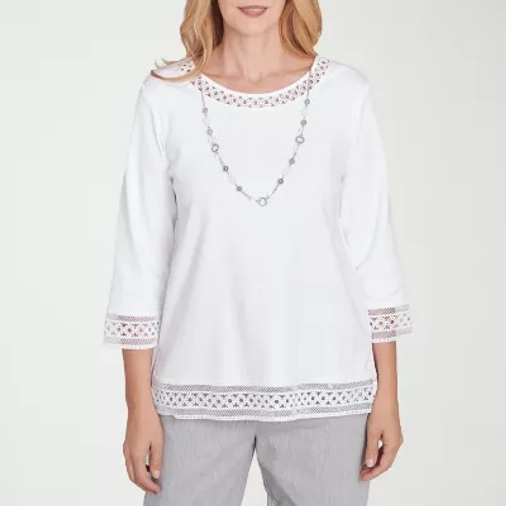 Alfred Dunner Dress Code Womens Crew Neck 3/4 Sleeve T-Shirt