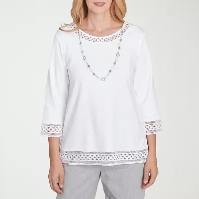 Alfred Dunner Dress Code Womens Crew Neck 3/4 Sleeve T-Shirt